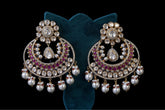 Ruby Kundan Pearl Chandbali Earrings