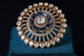 Blue Enamel Kundan Floral Statement Ring