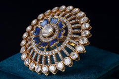 Blue Enamel Kundan Floral Statement Ring