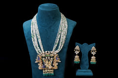 Temple Motif Beaded Long Necklace Set