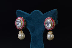 Kundan Round Stud with White Pearl Drop