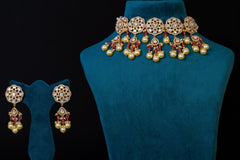 Royal Pearl & Ruby Drop Choker Set
