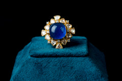 Blue Sapphire Kundan Floral Statement Ring