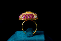 Ruby Enamel Kundan Square Statement Ring