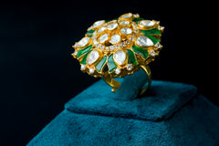 Emerald Petal Kundan Statement Ring