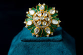 Emerald Petal Kundan Statement Ring