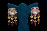 Elegant Pink Polki Silver Earrings