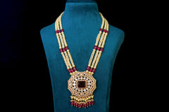 Pearl & Ruby Kundan Pendant Necklace Set