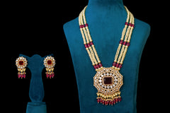 Pearl & Ruby Kundan Pendant Necklace Set