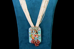 Divine Blue Radha Krishna Silver Pendant