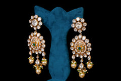 Emerald Pearl Kundan Chandelier Earrings