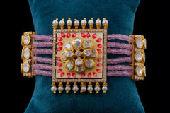 Polki Diamond Floral Pink Beaded Bracelet