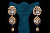 Polki Diamond Drop Earrings with Sapphire Enamel