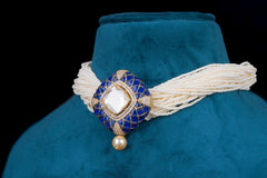 Polki Blue Pearl Elegance Choker Set