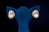 Oval Polki Diamond Halo Stud Earrings