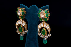 Emerald Polki Lotus Drop Earrings