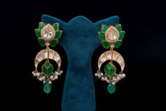 Emerald Polki Lotus Drop Earrings