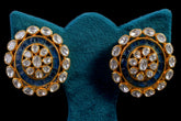 Blue Enamel Polki Diamond Circular Stud Earrings