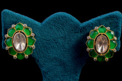 Enamel Polki Floral Stud Earrings