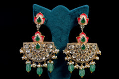 Lotus Enamel Polki Diamond Drop Earrings