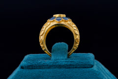 Blue Floral Kundan Silver Ring