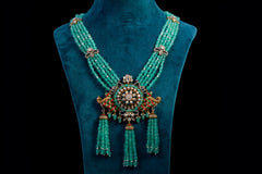 Emerald Beaded Peacock Pendant Necklace Set