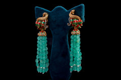 Emerald Beaded Peacock Pendant Necklace Set