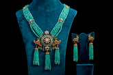 Emerald Beaded Peacock Pendant Necklace Set
