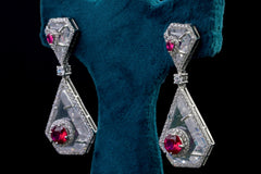 Ruby & Diamond Geometric Drop Earrings