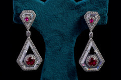 Ruby & Diamond Geometric Drop Earrings