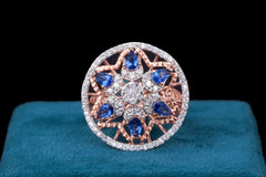 Blue Sapphire & Diamond Floral Halo Ring