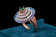 Emerald Center Diamond Halo Statement Ring