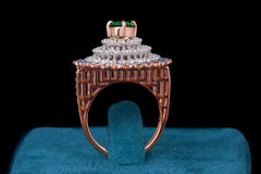 Emerald Center Diamond Halo Statement Ring