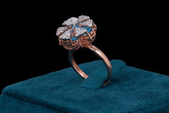 Diamond Floral Cluster Ring with Blue Sapphire Accents