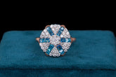 Diamond Floral Cluster Ring with Blue Sapphire Accents