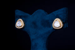 Trillion Polki Stone Silver Stud Earrings