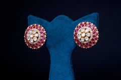 Ruby Petal Polki Floral Stud Earrings
