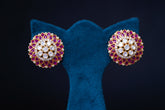 Ruby Petal Polki Floral Stud Earrings