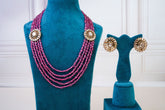 Pink Beaded Kundan Necklace Set with Stud Earrings