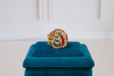 Vintage Heritage Kundan Floral Ring with Ruby, Emerald & Pearl Work
