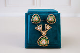 Emerald Polki Pendant with Triangle Stud Earrings