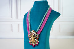 Temple Kundan Long Necklace with Multistrand Beads