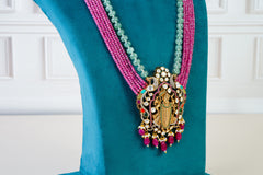 Temple Kundan Long Necklace with Multistrand Beads