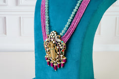 Temple Kundan Long Necklace with Multistrand Beads