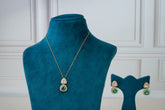 Minimal Polki Pendant Necklace Set with Emerald Drop