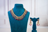 Pink Crystal Kundan Necklace Set with Drop Earrings