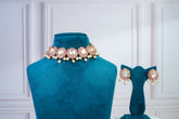 Pink Floral Polki Choker Set with Pearl Drops