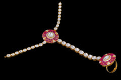 Ruby Enamel Polki Diamond Hathphool (Hand Harness)
