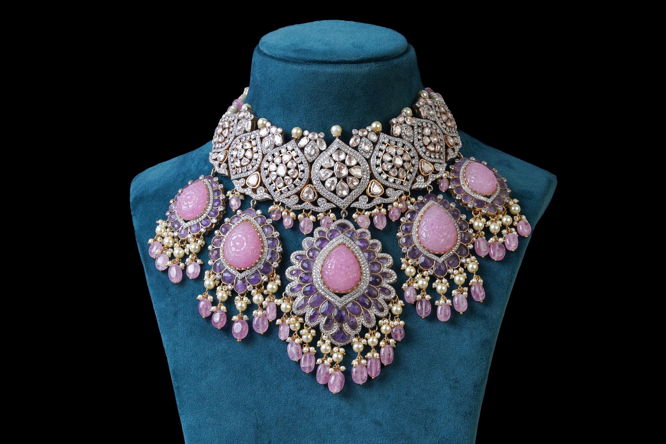 Blush Pink Polki Statement Bridal Choker Set