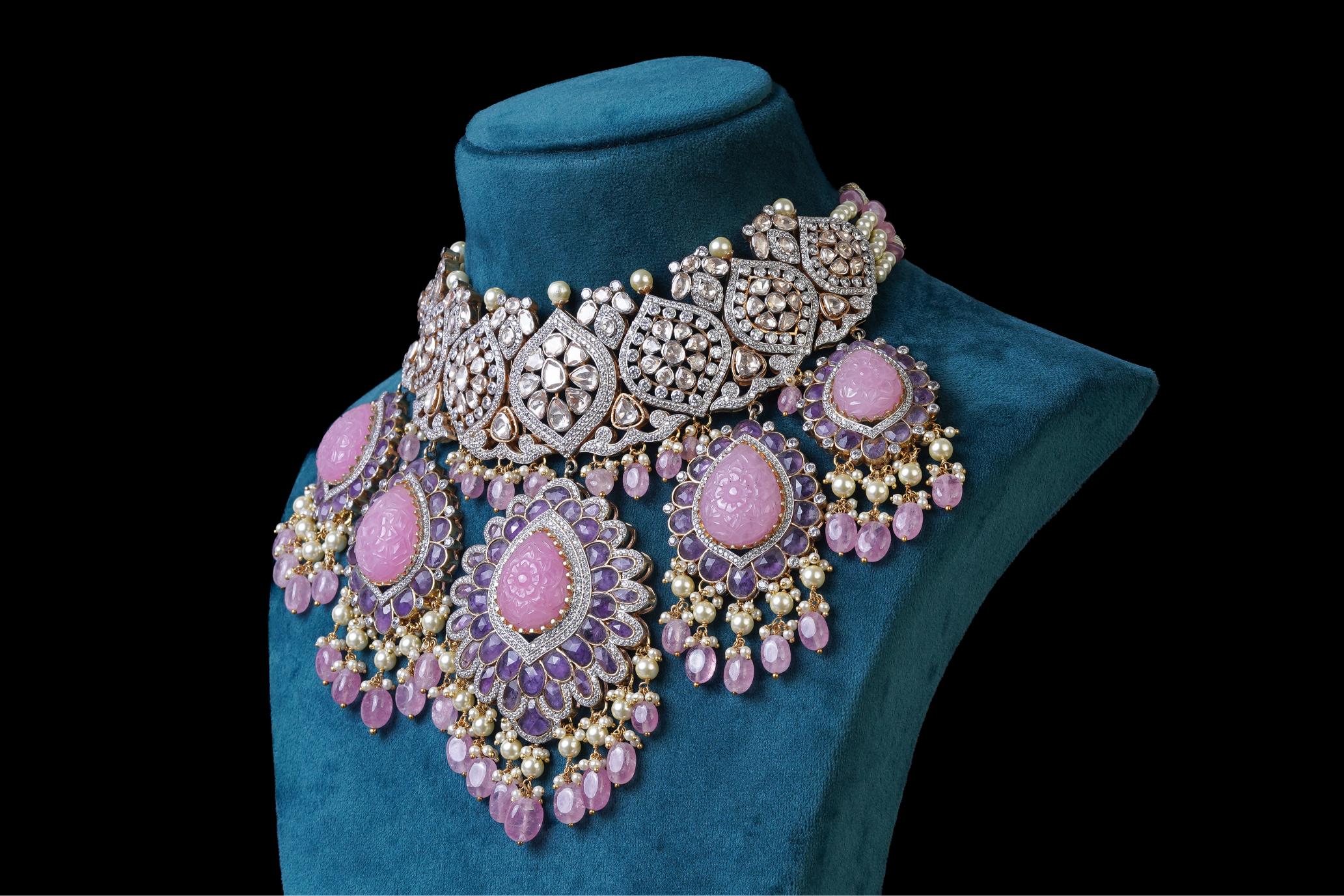 Blush Pink Polki Statement Bridal Choker Set